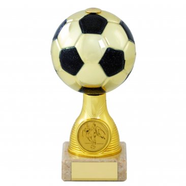 Bright Gold Football Ball on stem with Marble Base